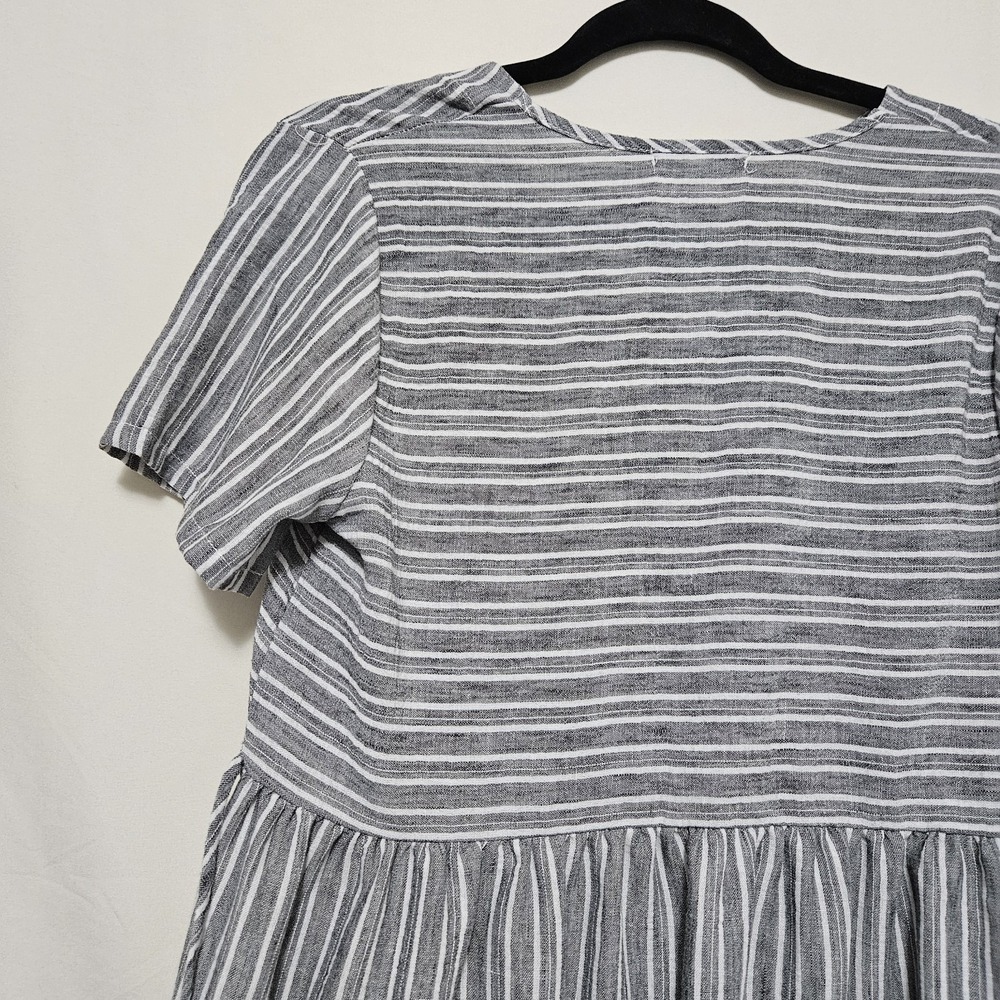 Espresso Shortsleeved A-line Dress Gray White Striped Pattern Button Sm Flaw - Picture 10 of 13